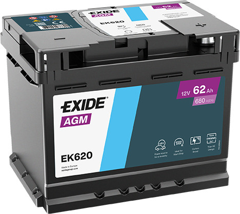 Exide AGM 62Ah 680A Jobb+ Akkumulátor (EK620)