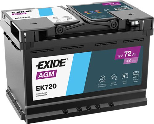 Exide AGM 72Ah 760A Jobb+ Akkumulátor (EK720)