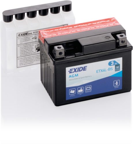 Exide AGM 3Ah 50A Jobb+ Motorakkumulátor (ETX4L-BS)