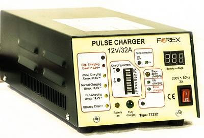 Akkumulátortöltő 12V 32A 6 m-es töltővezetékkel